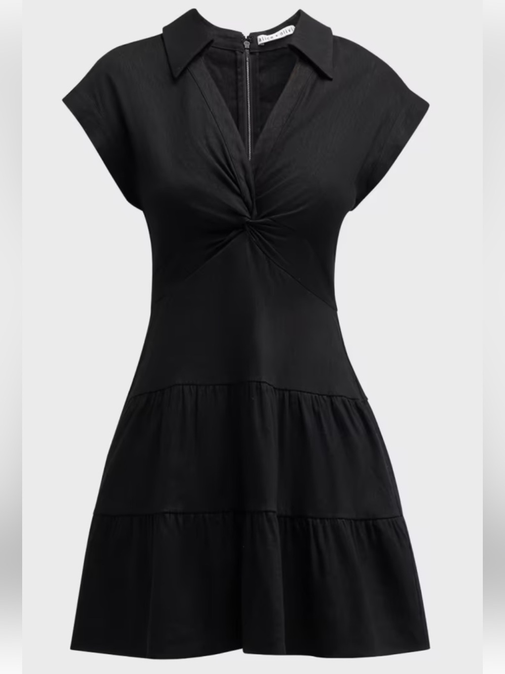 Alice + Olivia Black Knot-Front Mini Dress